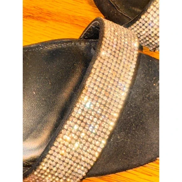 Olivia Ferrgamo Womens Black Rhinestone Ankle Strap Heels Size 8 - Picture 3 of 6